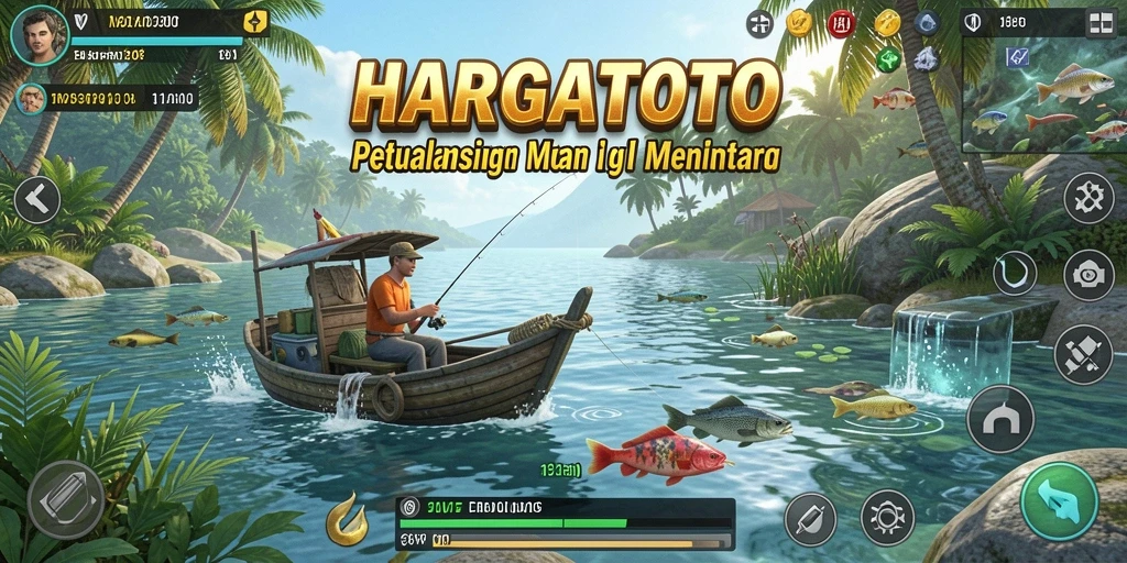 Gameplay seru HARGATOTO menampilkan aksi memancing yang mendebarkan.