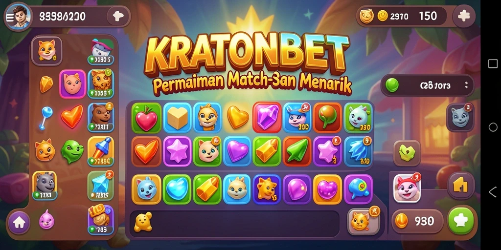 Tampilan gameplay seru dari KRATONBET dengan tantangan Match-3.