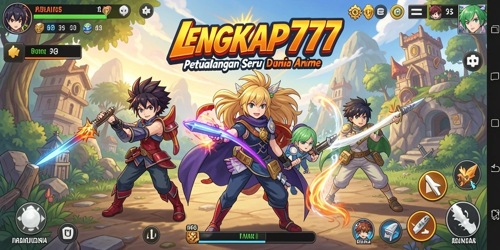 Screenshot gameplay LENGKAP777 menunjukkan aksi seru bertarung di dunia anime.