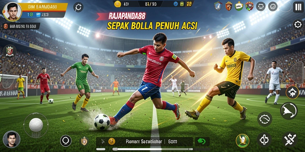 Screenshot aksi gameplay seru dari RAJAPANDA88, menampilkan pemain di lapangan.