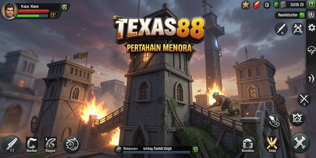 Tampilan gameplay menegangkan di TEXAS88 saat menghadapi gelombang musuh.