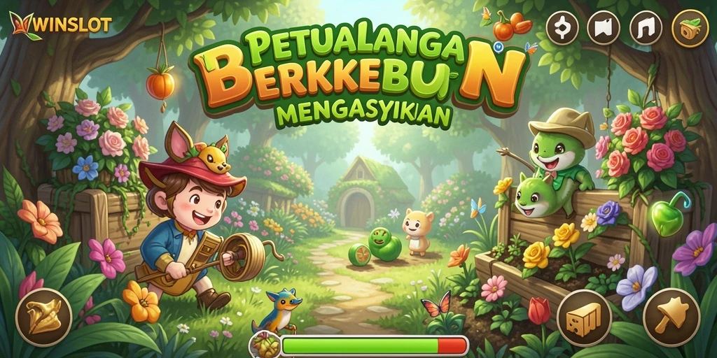 Screenshot gameplay menunjukkan kebun yang subur dan berwarna-warni di WINSLOT.